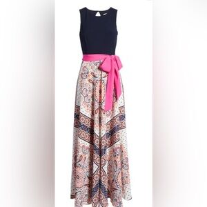 Eliza J Navy and Pink Maxi Dress
